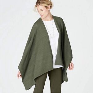 J Jill PureJill Olive Poncho Wrap Sweater One Size